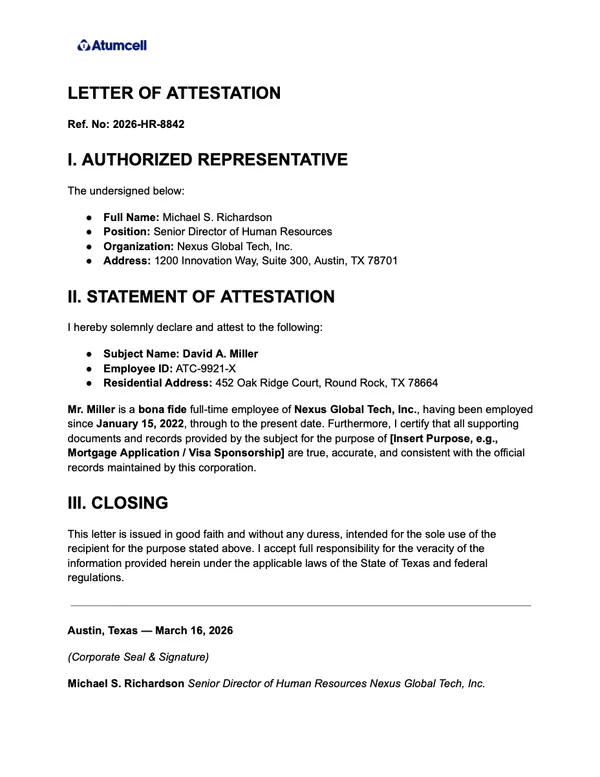 Letter of Attestation (LoA)